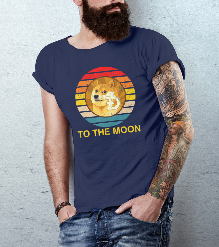 Dogecoin To The Moon Vintage Sunrise Doge Retro Circle T-Shirt