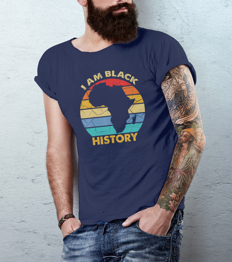 I Am Black History African American Map Of Africa Stripes T-Shirt