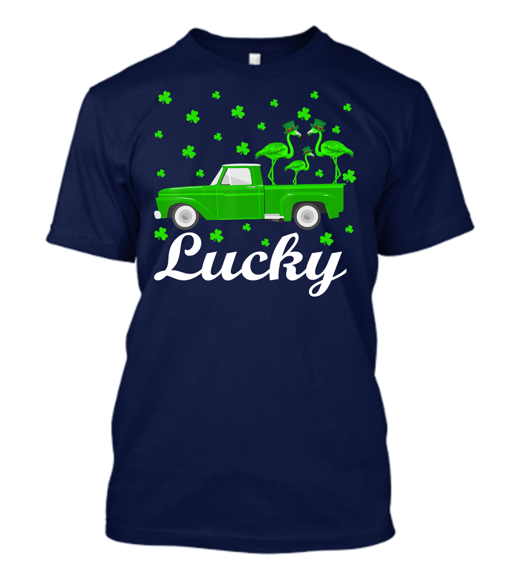 Lucky Flamingo St Patrick's Day Truck With Shamrocks T-Shirt