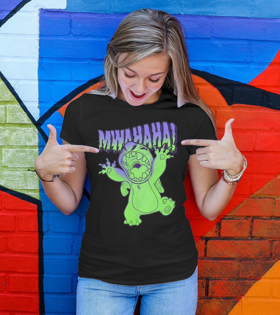 Disney Stitch Halloween Mwahaha Green Glow T-Shirt
