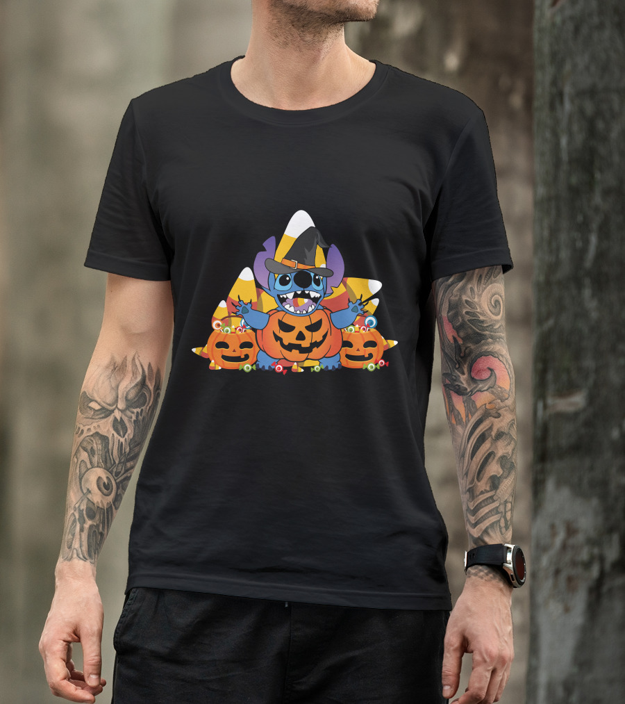 Stitch Halloween Candy Corn Pumpkins T-Shirt