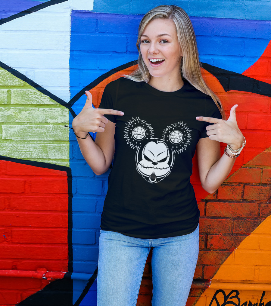 Cool Evil Mickey Gothic Cartoon Style Horror Face T-Shirt