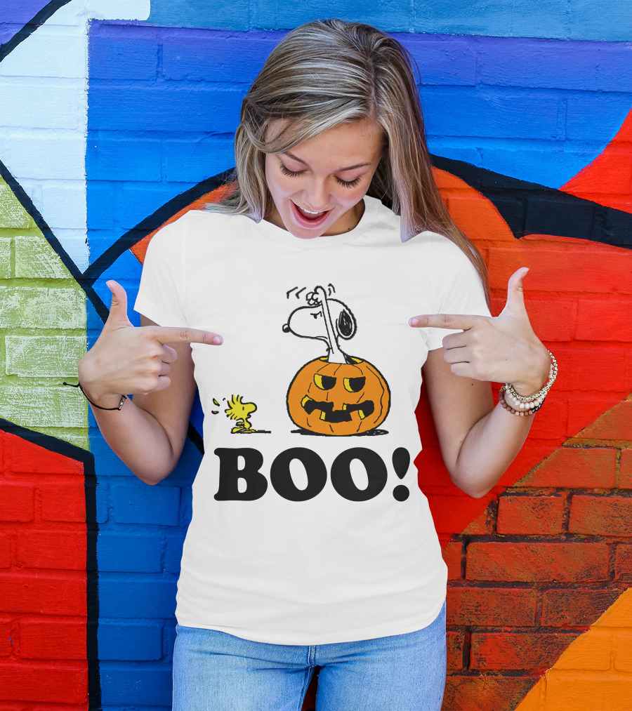 Snoopy Woodstock Halloween Pumpkin BOO T-Shirt