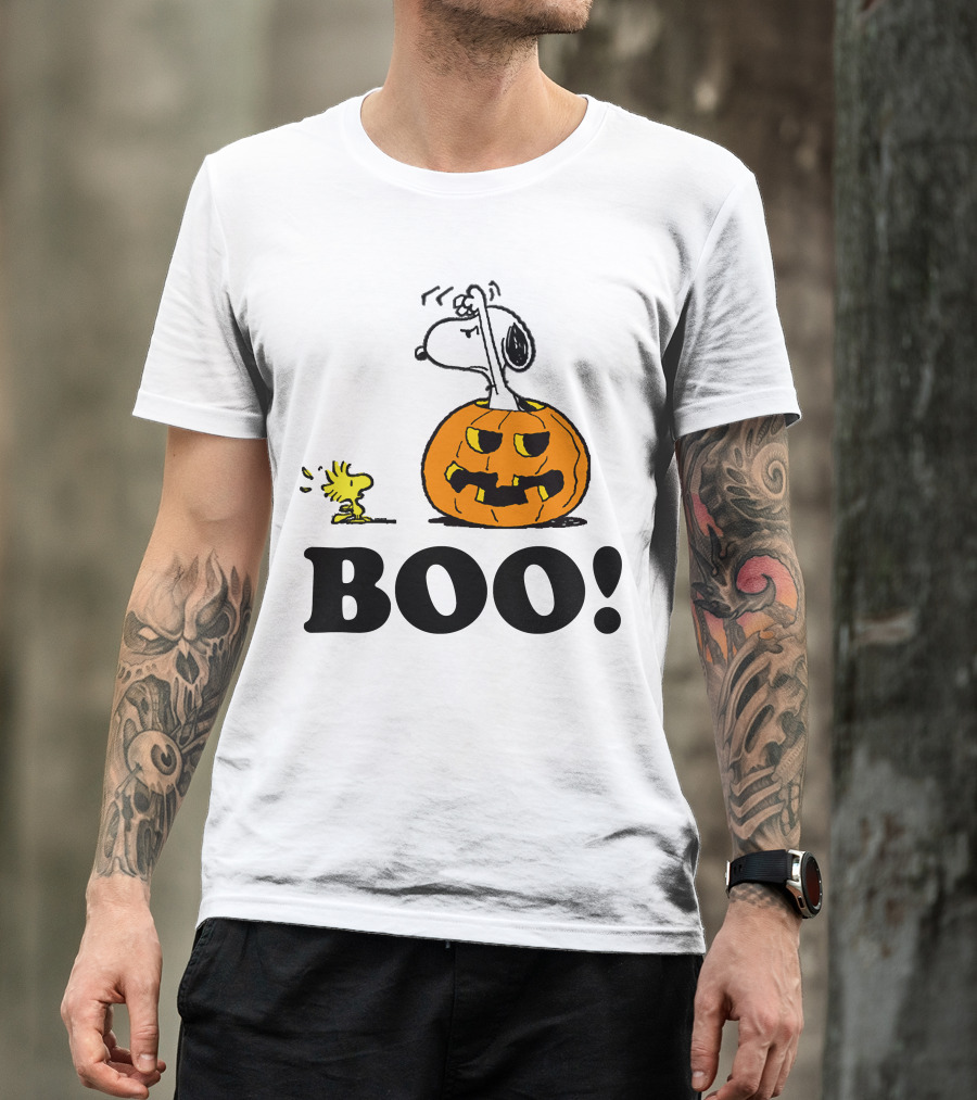 Snoopy Woodstock Halloween Pumpkin BOO T-Shirt