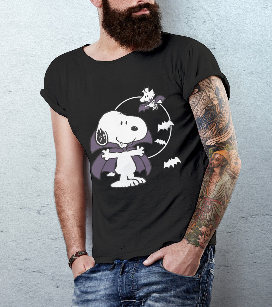 Snoopy Halloween Vampire With Flying Bats T-Shirt