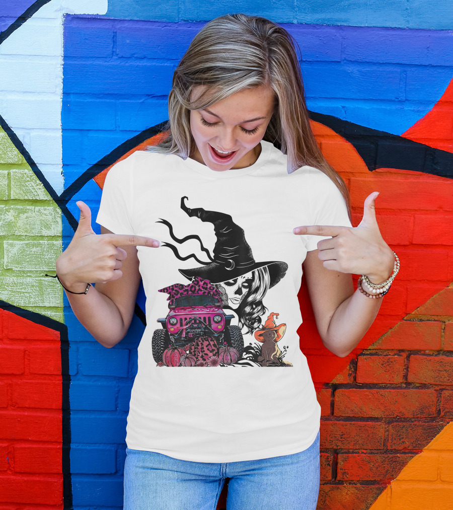My Broom Broke Now I Drive A Black Jeep With Witch Hat And Halloween Cat T-Shirt