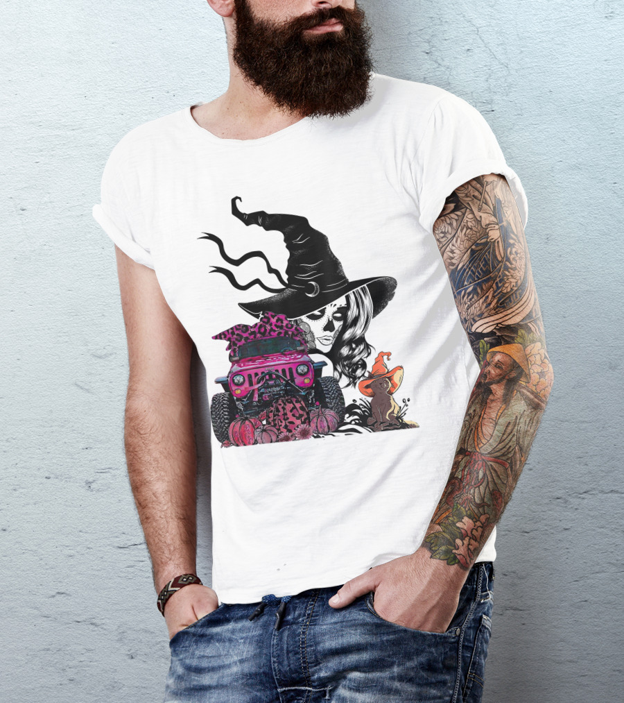 My Broom Broke Now I Drive A Black Jeep With Witch Hat And Halloween Cat T-Shirt
