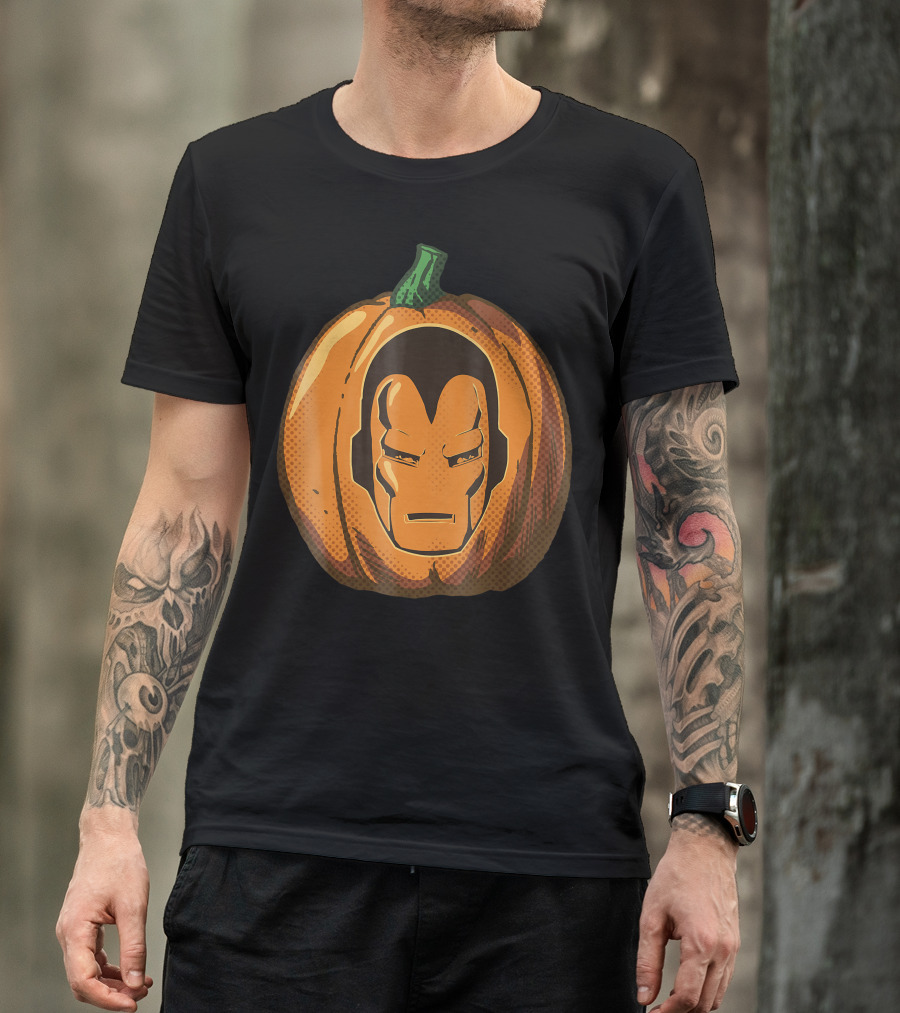 Iron Man Face Carved Halloween Pumpkin T-Shirt