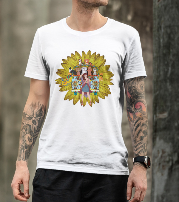 I'm Mostly Peace Love Animals Hippie Van Sunflower Dogs T-Shirt