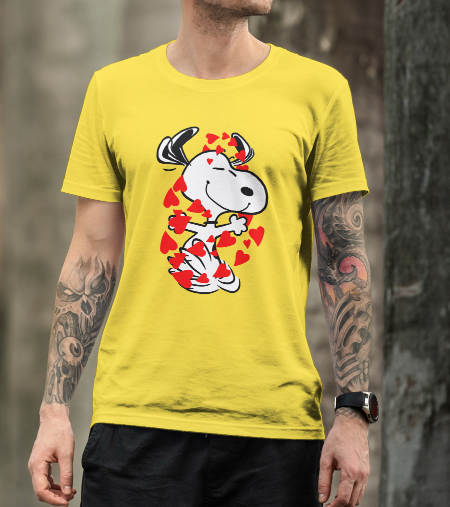 Snoopy Surrounded By Red Hearts Hugging Blissfully T-Shirt
