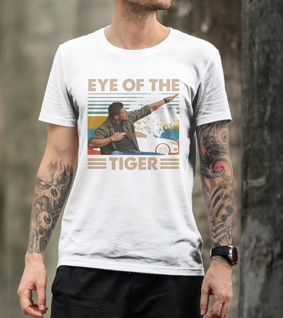 EYE OF THE TIGER Retro Action Pose With Car And Stripes T-Shirt