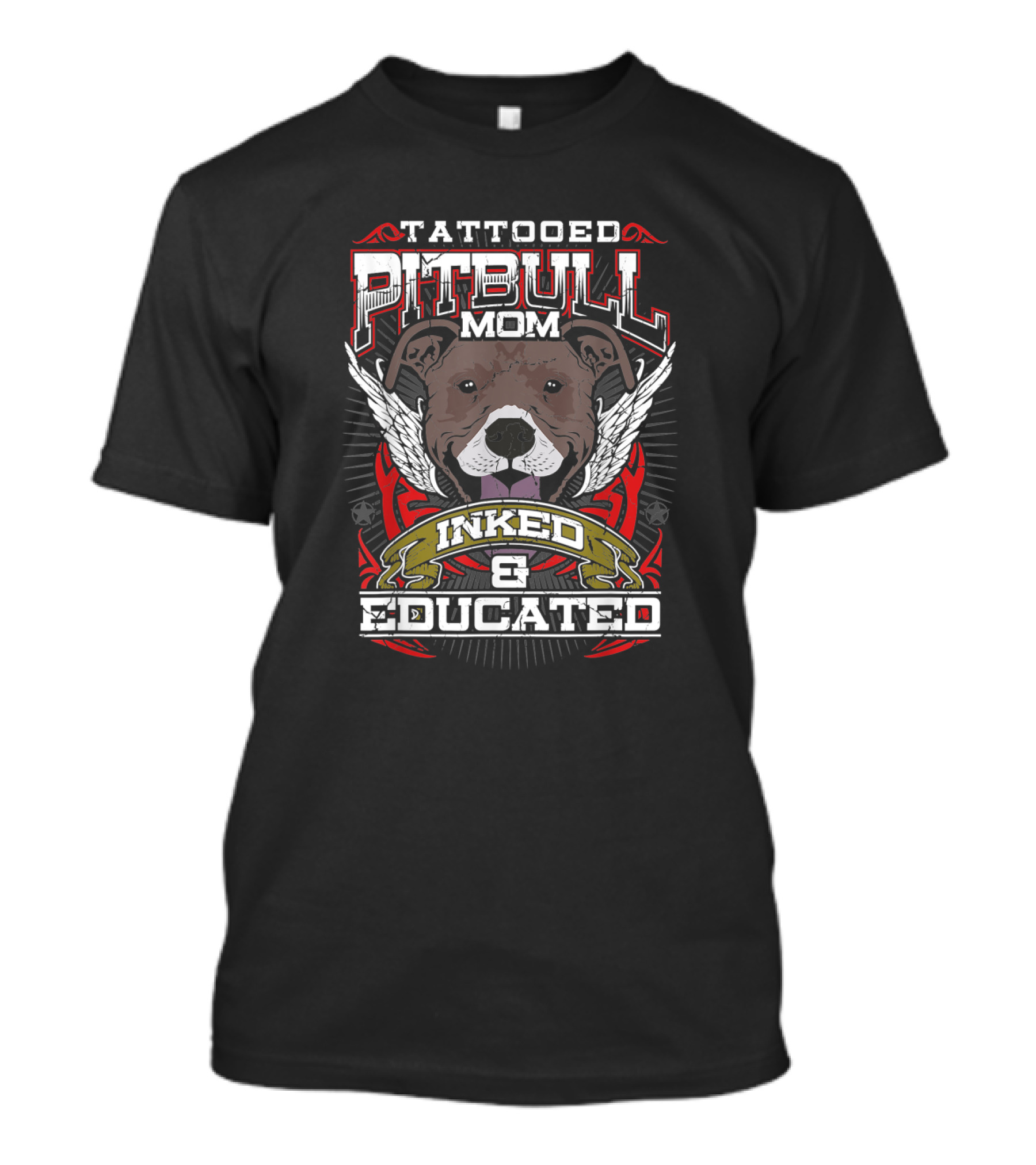 Tattooed Pitbull Mom Inked And Educated Winged Pitbull T-Shirt