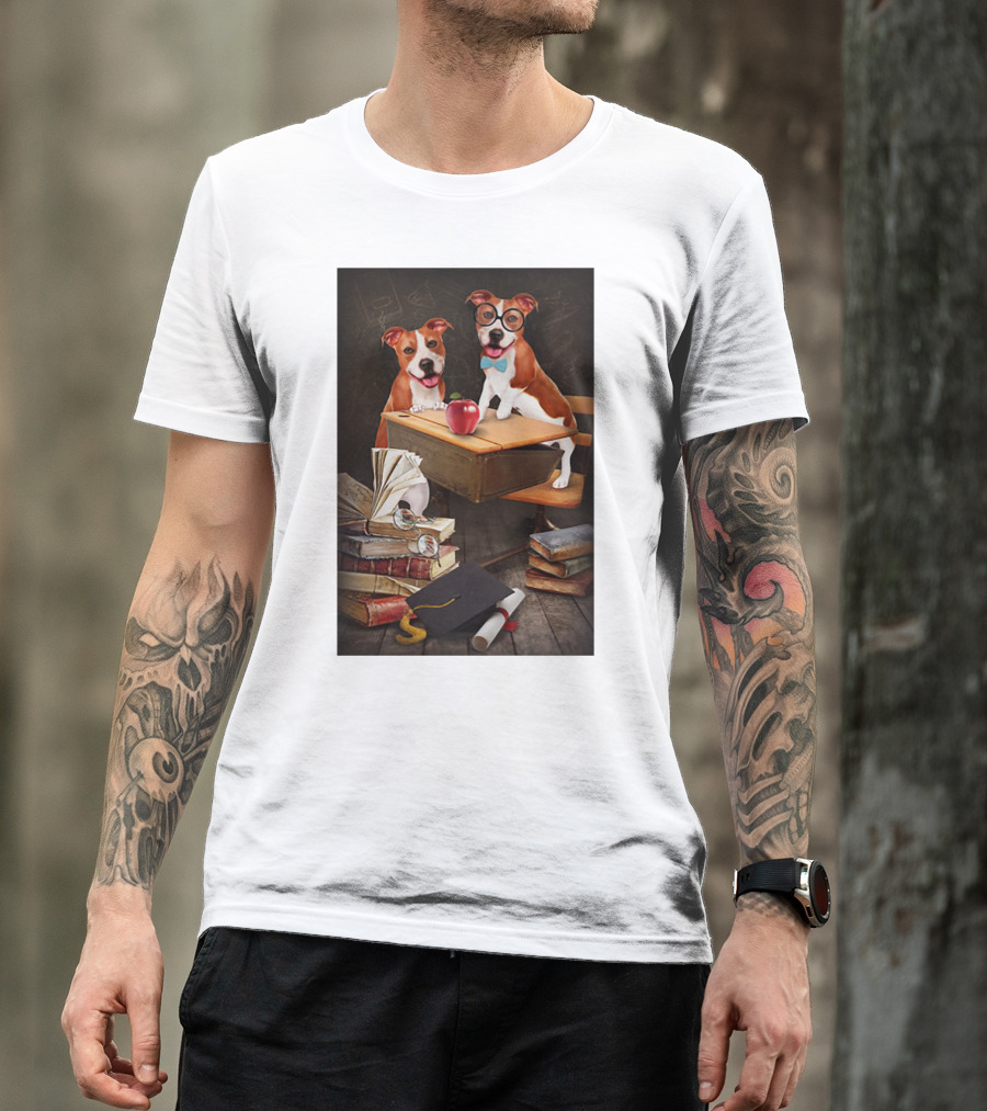 Pitbull Teacher Dogs With Books And Graduation Cap T-Shirt