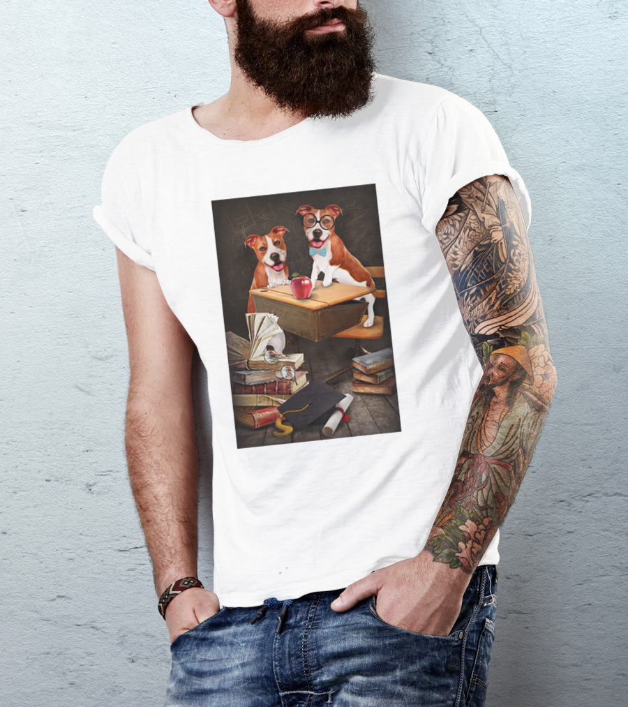 Pitbull Teacher Dogs With Books And Graduation Cap T-Shirt