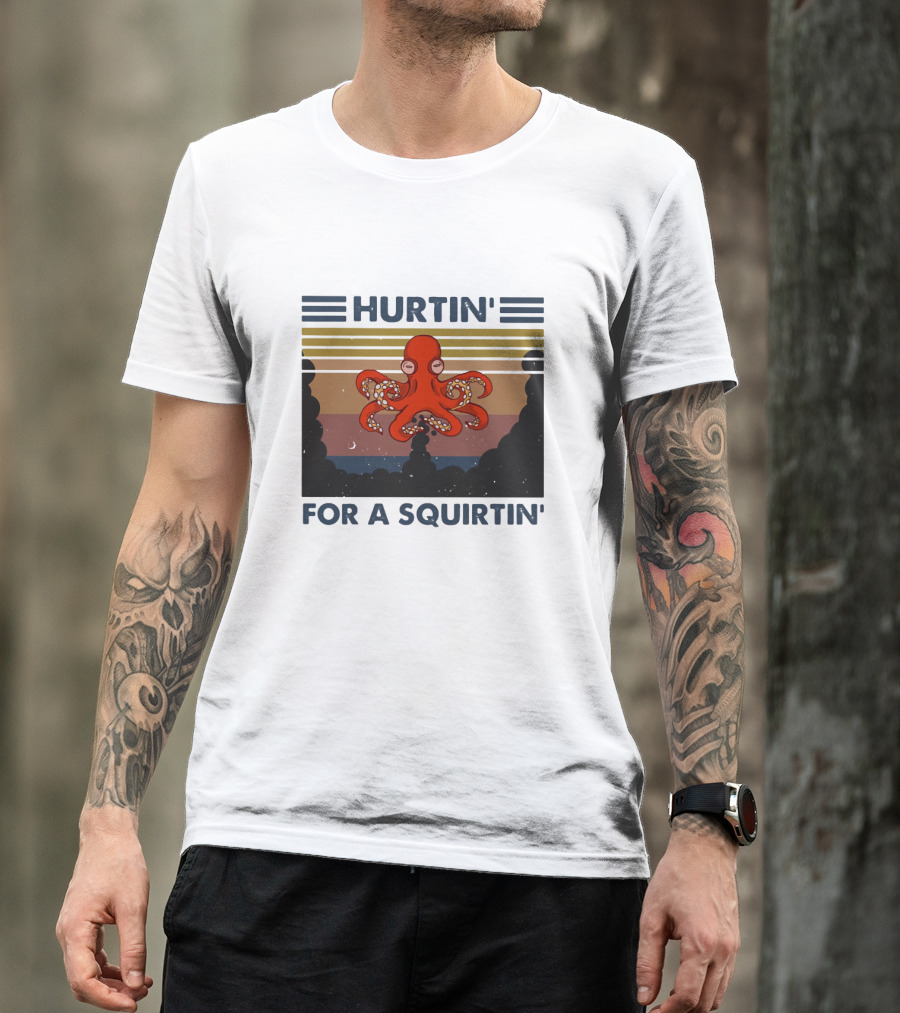 Hurtin' For A Squirtin' Octopus Retro Sunset Ocean Scene T-Shirt