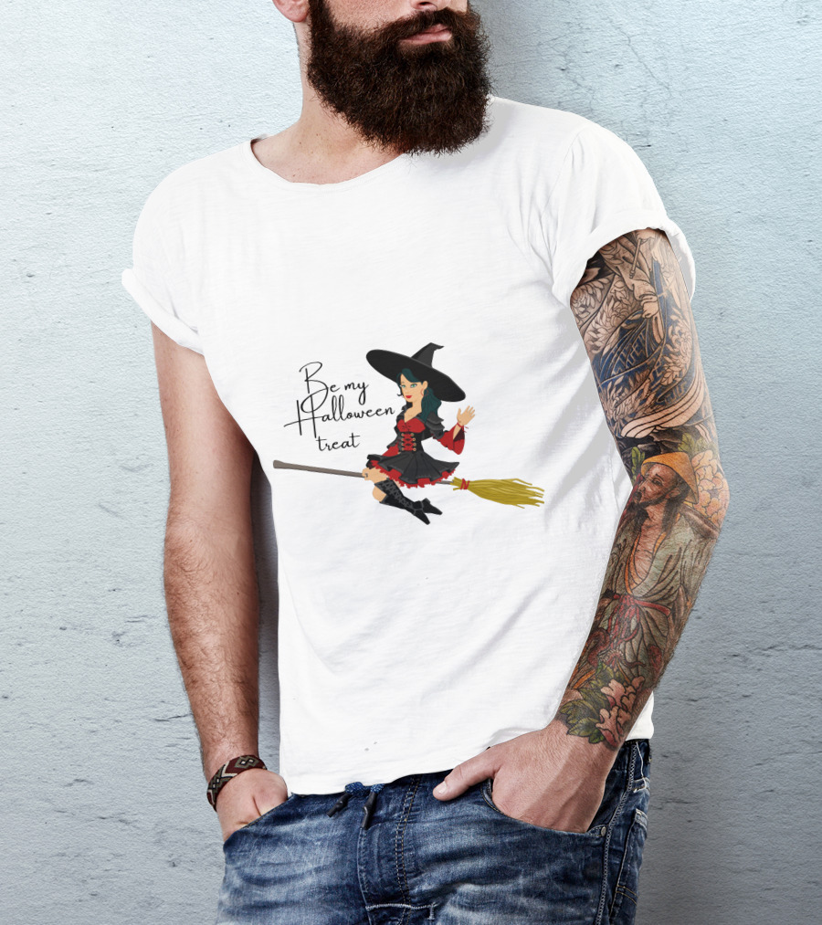 Be My Halloween Treat Witch On Broomstick T-Shirt
