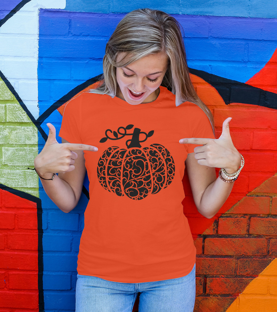 Fall Pumpkin Swirly Pumpkin Women Cute Fall T-Shirt