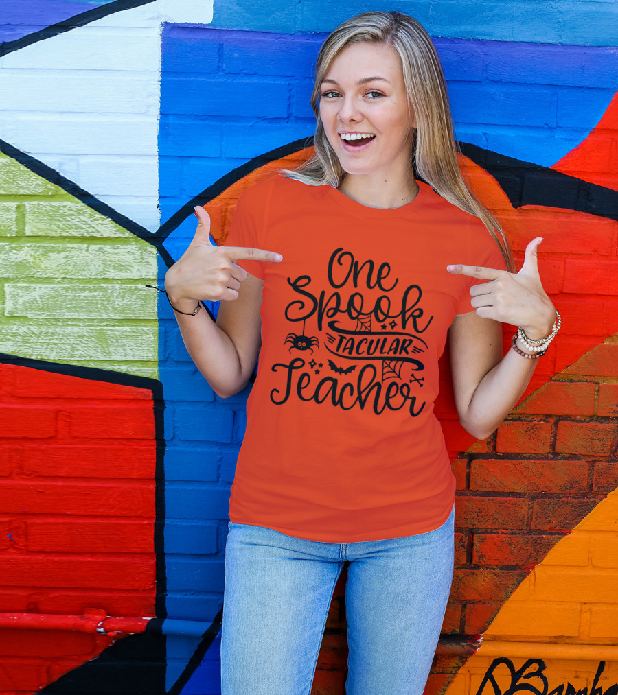 One Spooktacular Teacher Halloween Spider And Bat T-Shirt