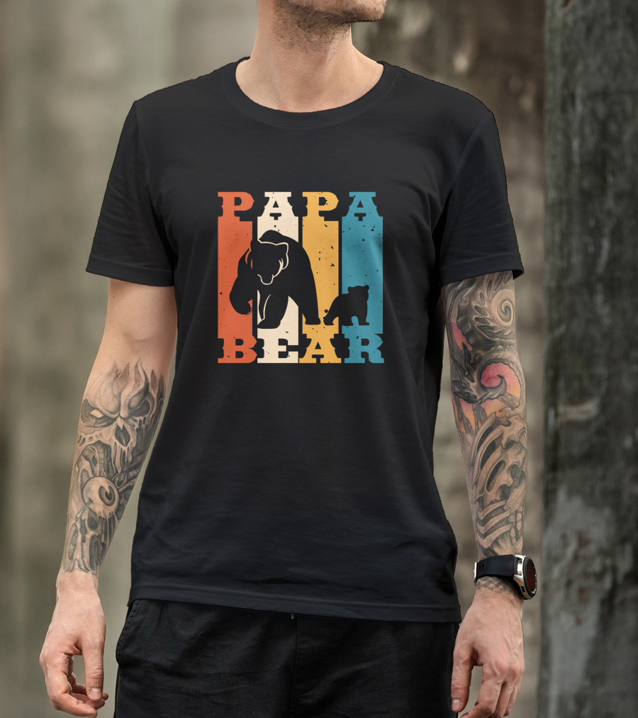 Papa Bear Daddy Bear Retro Striped T-Shirt