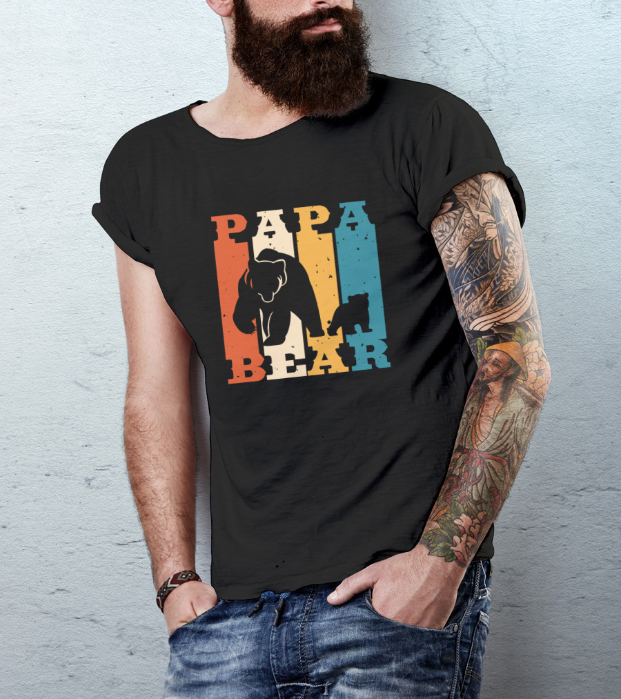 Papa Bear Daddy Bear Retro Striped T-Shirt