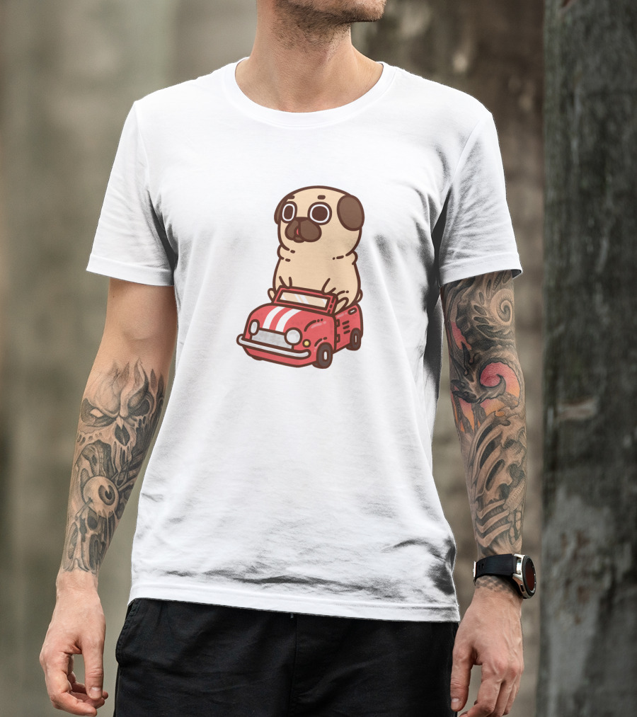 Cute Funny Puglie Beep Beep Driving A Car T-Shirt