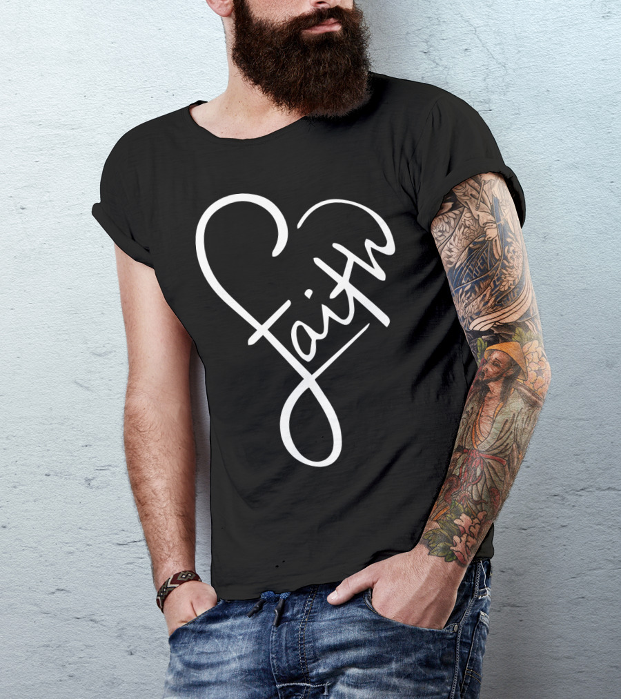 Faith Heart Script God Love Summer Casual T-Shirt