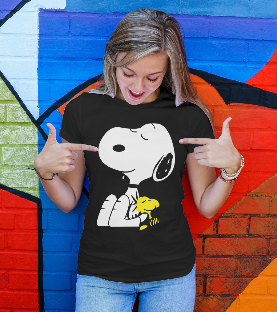 Snoopy Sleep In Peace With Woodstock Sleeping In Black And White Peanuts Comic T-Shirt