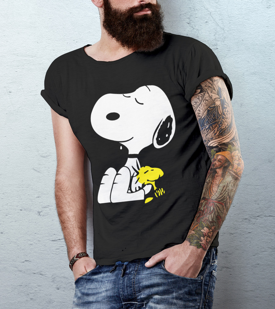 Snoopy Sleep In Peace With Woodstock Sleeping In Black And White Peanuts Comic T-Shirt