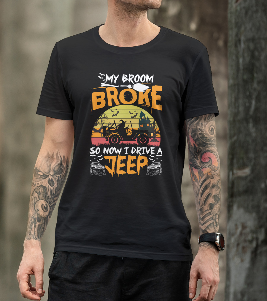 Halloween Witch Jeep Adventure My Broom Broke T-Shirt