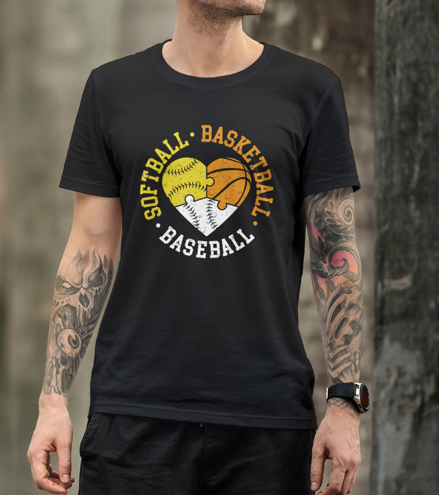 Softball Basketball Baseball Heart Puzzle T-Shirt