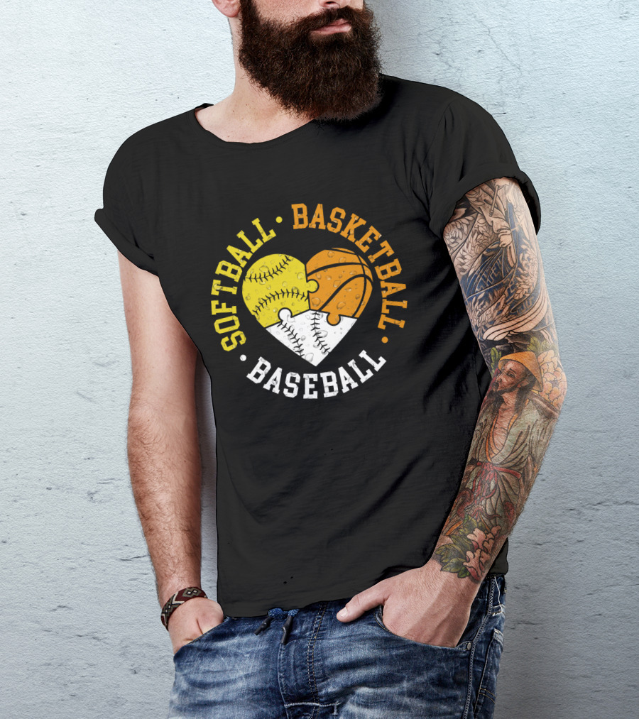 Softball Basketball Baseball Heart Puzzle T-Shirt
