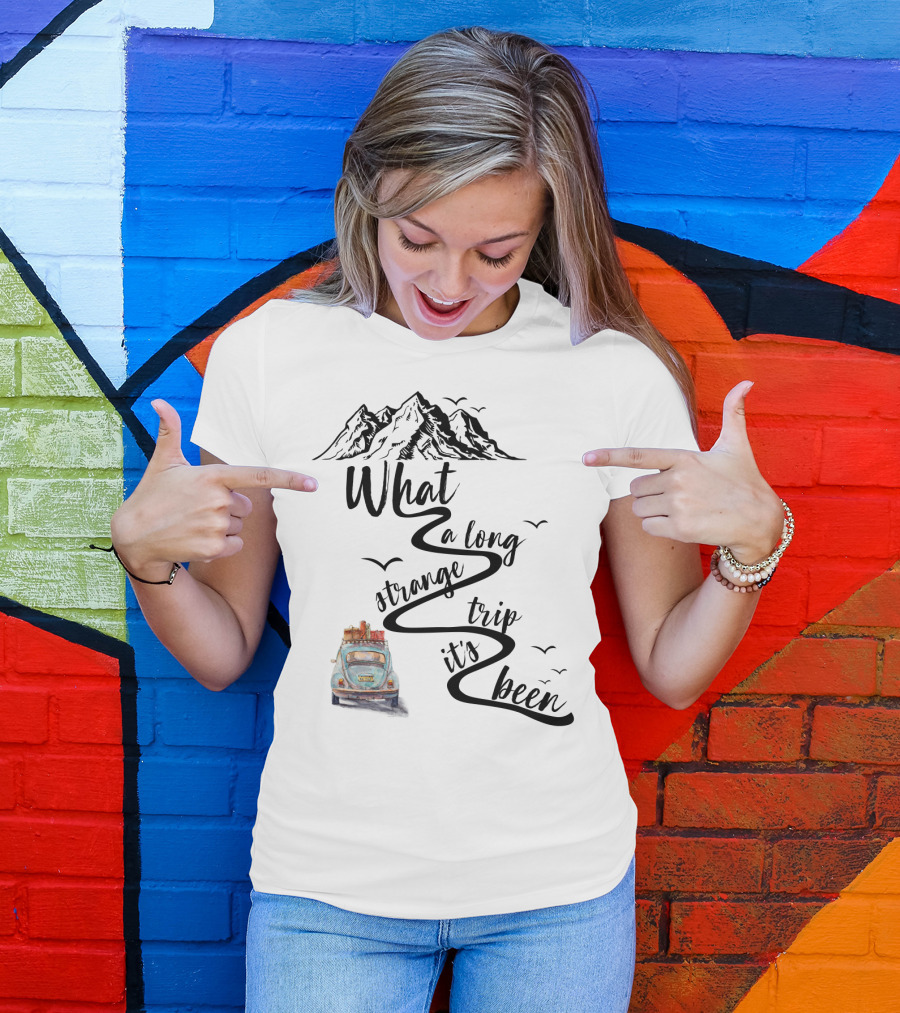 What A Long Strange Trip It's Been Grateful Dead Fans Vintage Car And Mountain Adventure T-Shirt