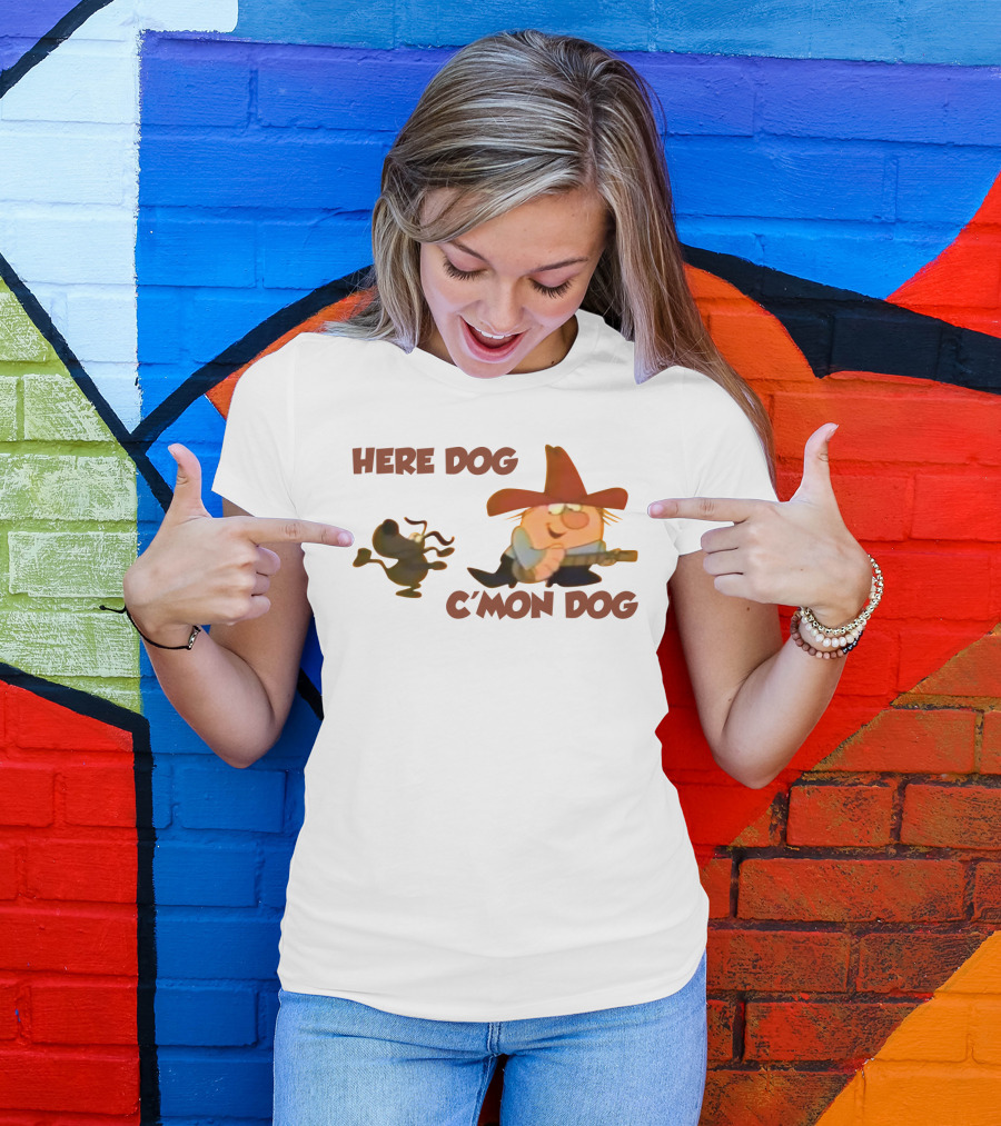 Here Dog C'mon Dog Cartoon Character With Cowboy Hat And Guitar T-Shirt