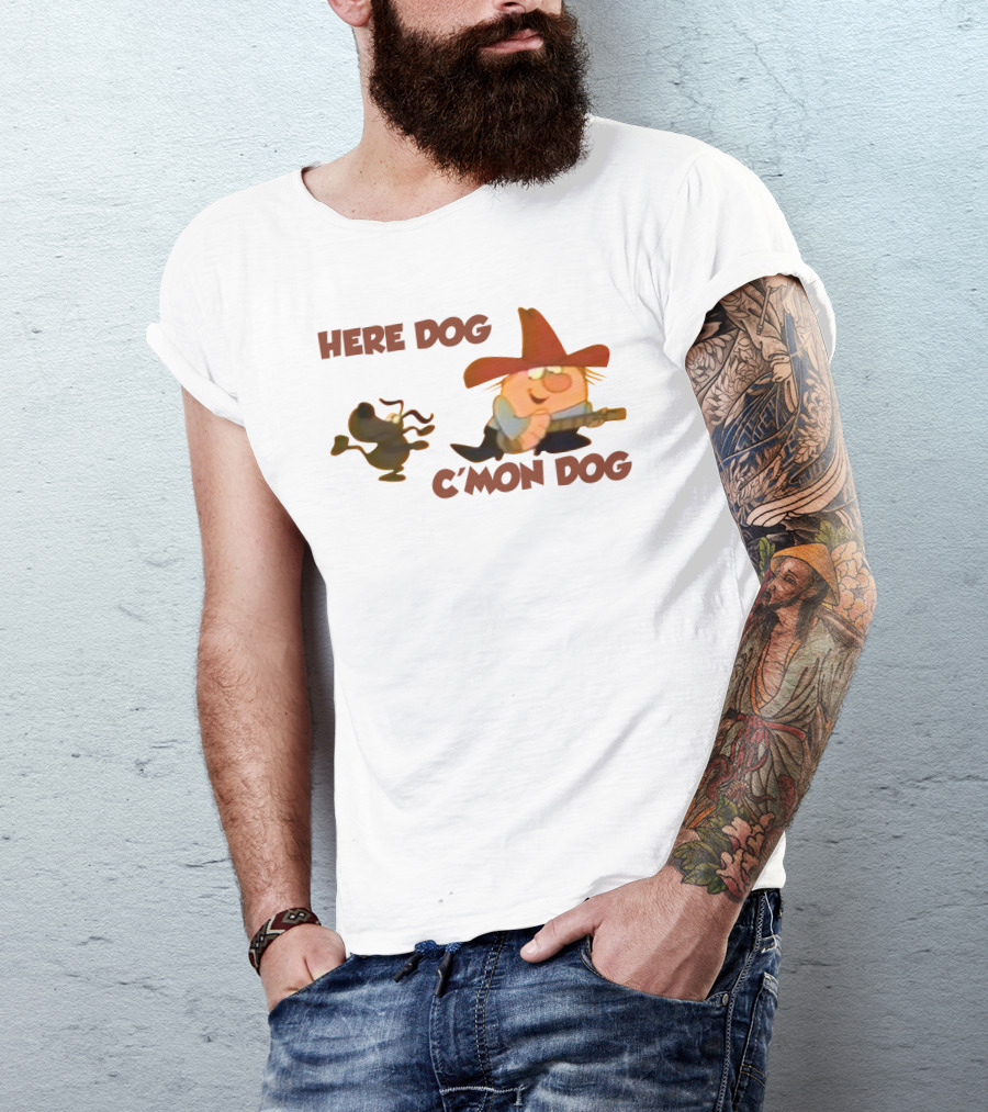 Here Dog C'mon Dog Cartoon Character With Cowboy Hat And Guitar T-Shirt