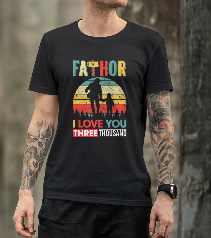 Father Thor I Love You Three Thousand Silhouette Vintage Retro T-Shirt