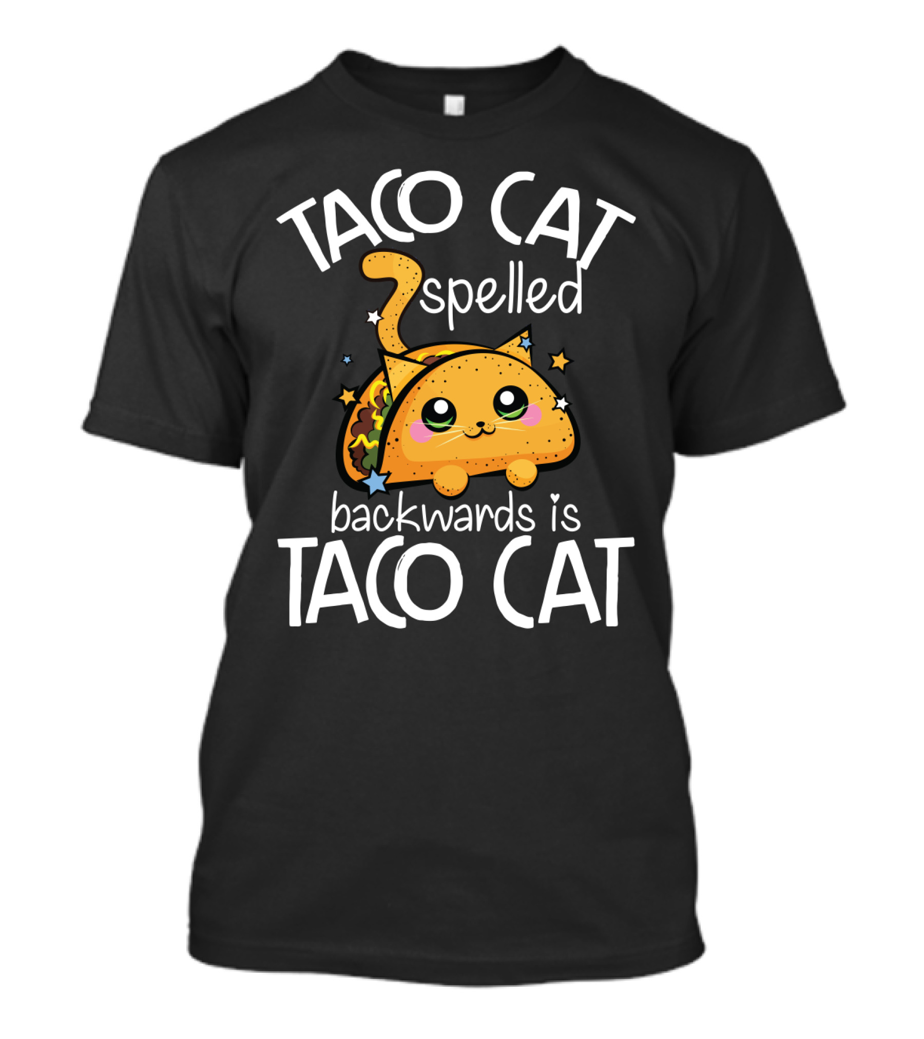 Taco Cat Spelled Backwards Is Taco Cat Cute Kawaii Design With Whimsical Stars And Playful Expression T-Shirt