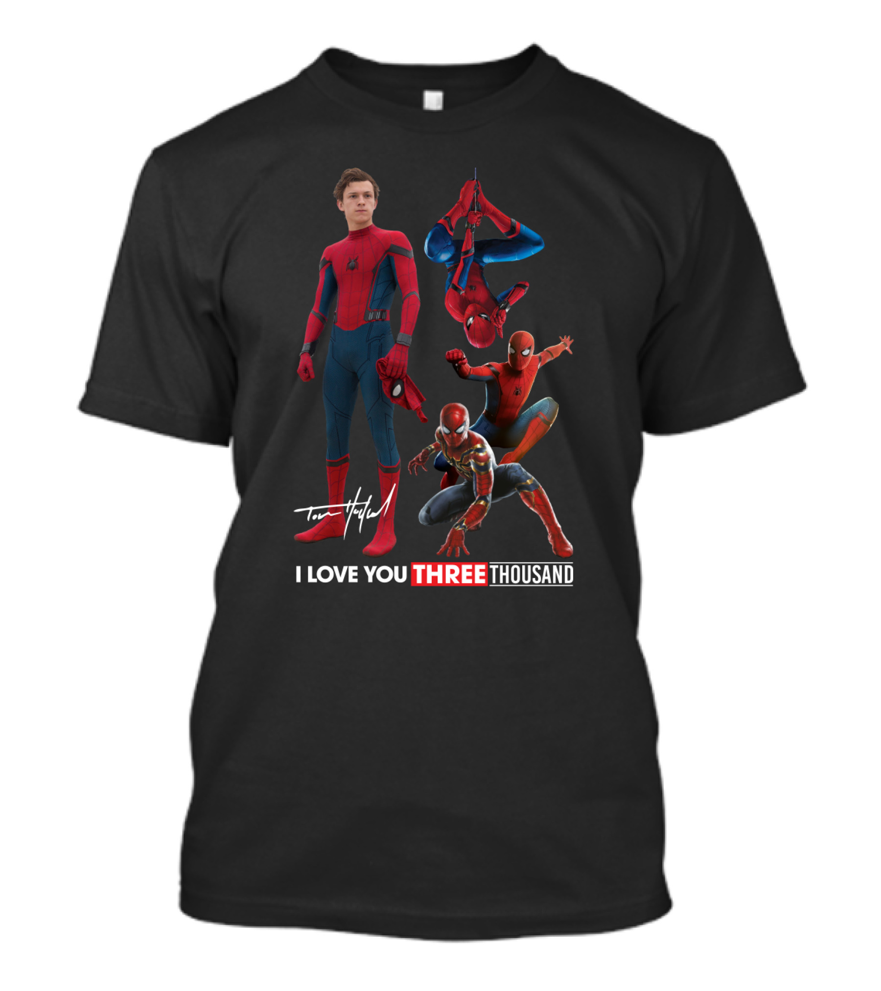 Tom Holland Spiderman I Love You Three Thousand Signature Multiple Spider Man Poses T-Shirt
