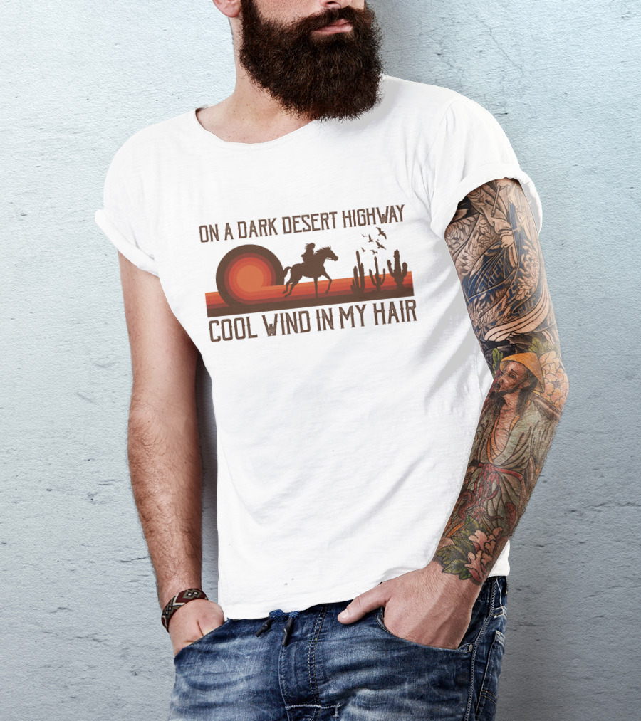 Dark Desert Highway Horse Rider Silhouette Sunset Cool Wind In My Hair T-Shirt