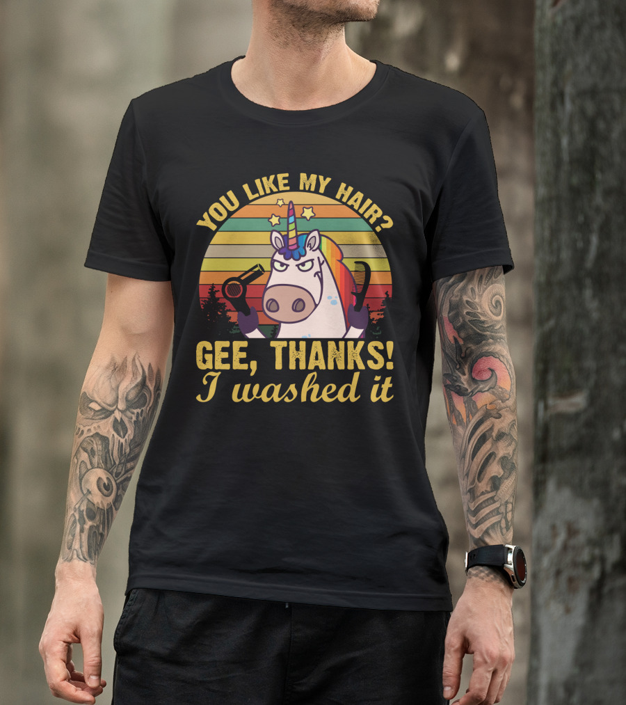 You Like My Hair Gee Thanks I Washed It Unicorn With Hairdryer And Brush In T-Shirt