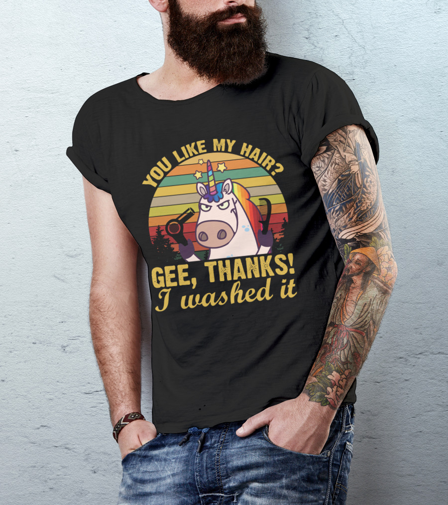 You Like My Hair Gee Thanks I Washed It Unicorn With Hairdryer And Brush In T-Shirt