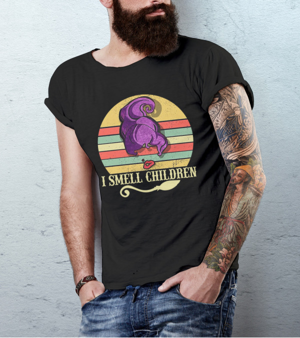 I Smell Children Vintage Sunset Mary Sanderson Hocus Pocus Witch Hat Retro Stripes T-Shirt