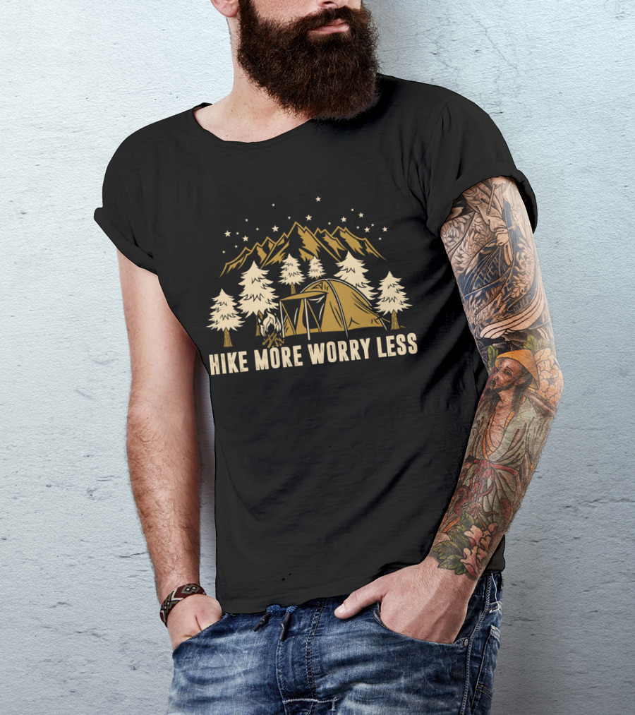 Hike More Worry Less Camping Under Mountain Stars Forest Tent T-Shirt