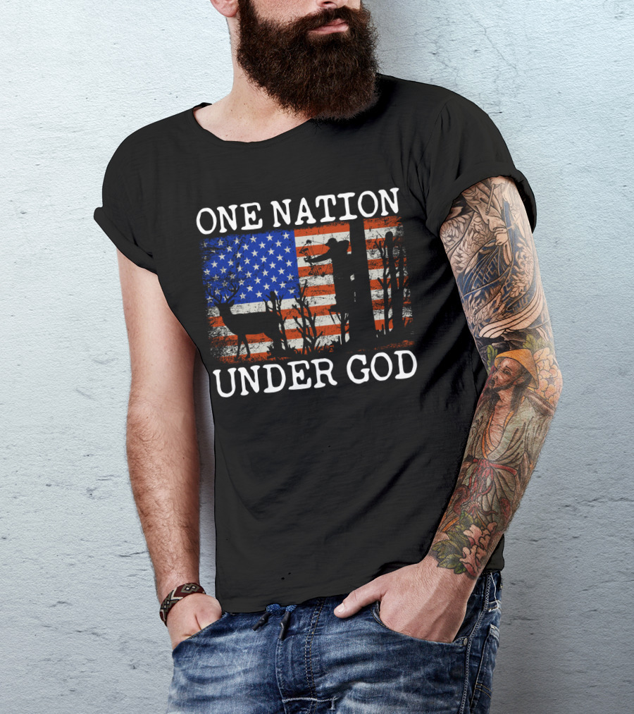 One Nation Under God American Flag Deer Hunting Bow Hunter T-Shirt