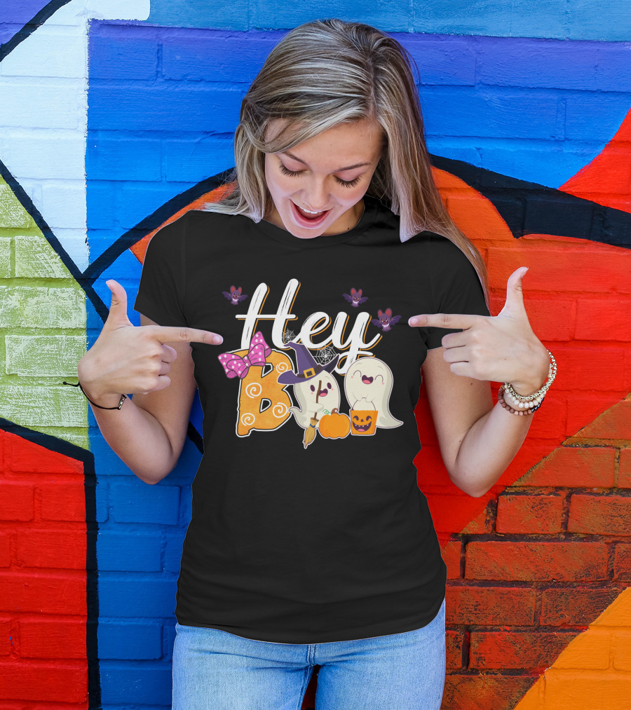 Hey Boo Ghosts With Pumpkins And Bats Simply Southern Halloween Collection T-Shirt