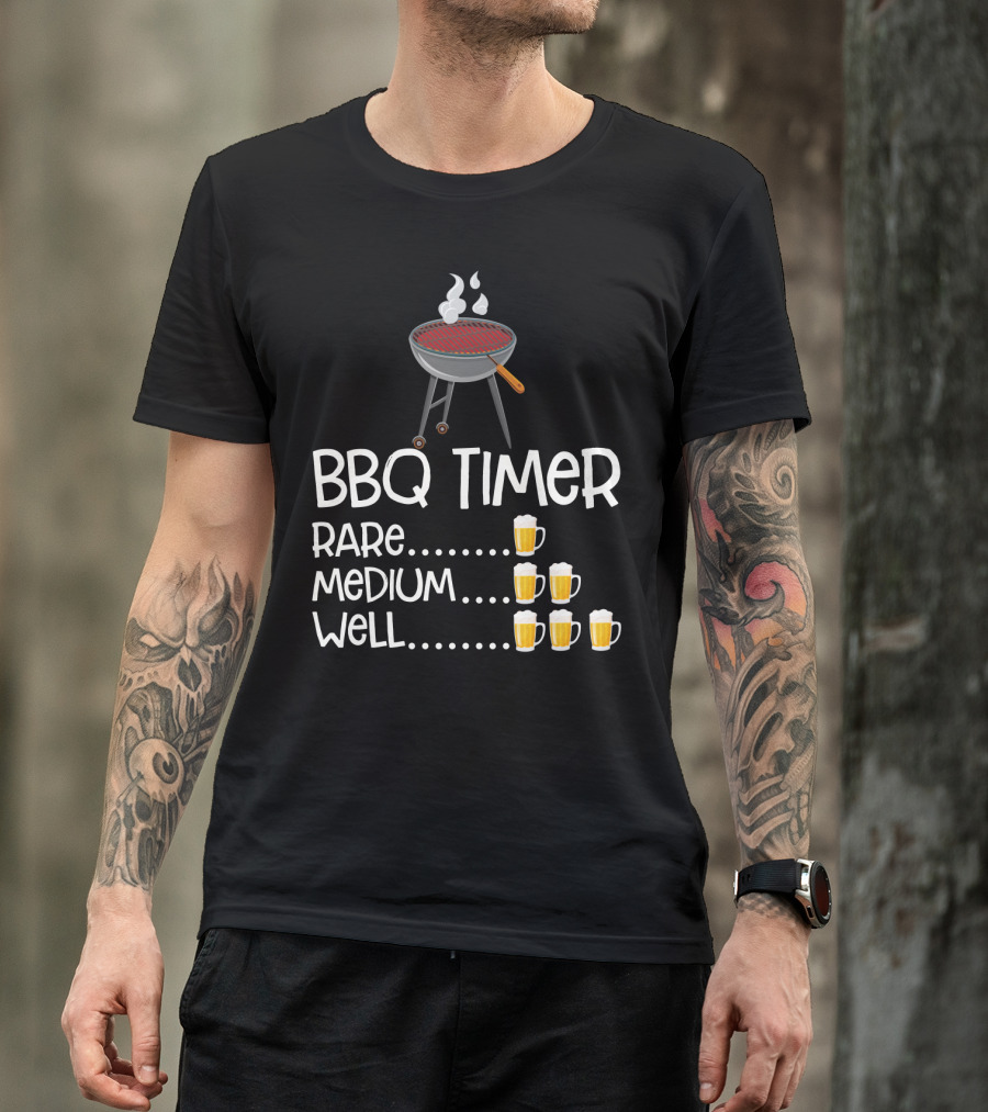 BBQ Timer Rare Medium Well Beer Mug Levels Grill T-Shirt