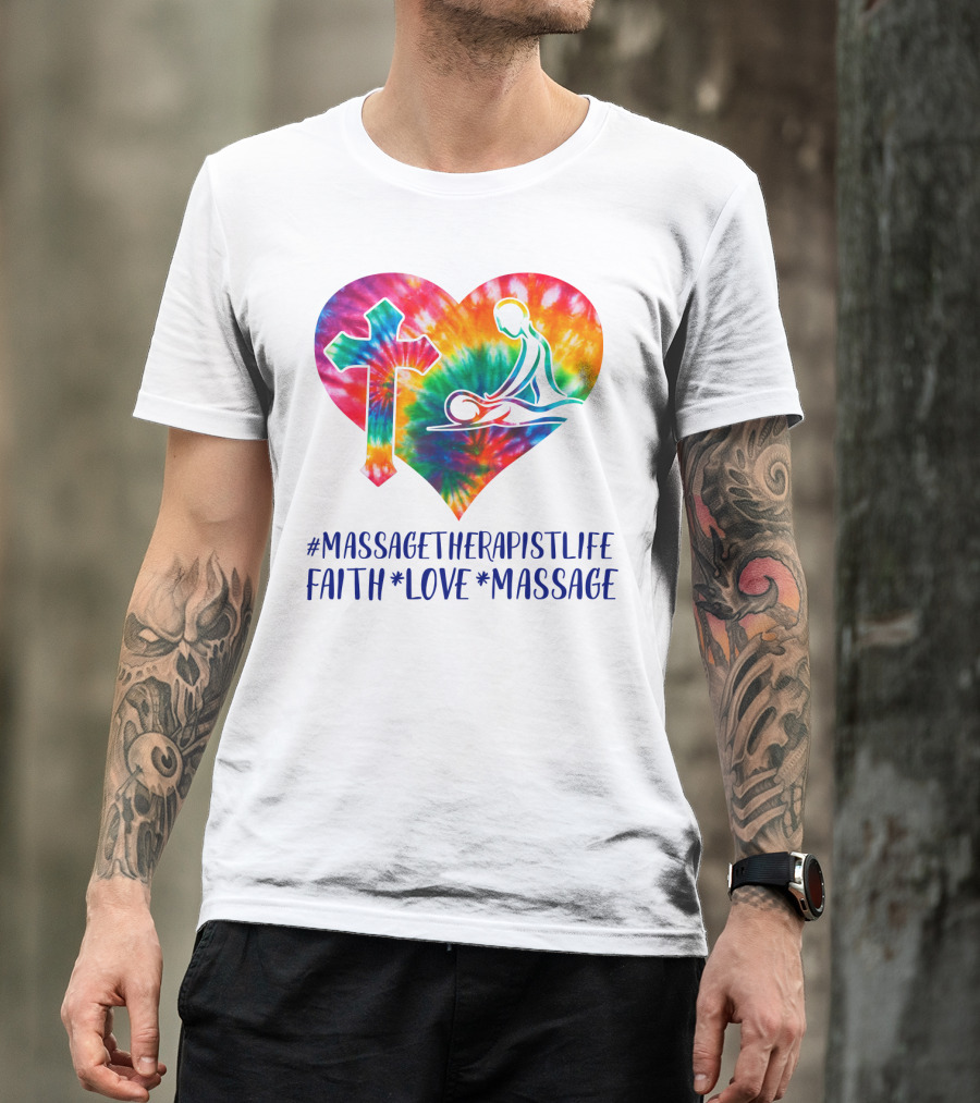 MassageTherapistLife Faith Love Massage Heart With Cross T-Shirt
