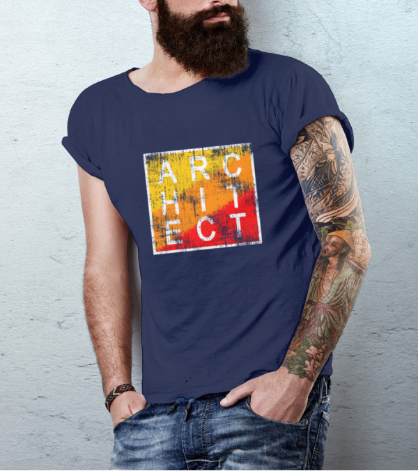 Architect Grunge Texture Yellow Orange Red Square T-Shirt