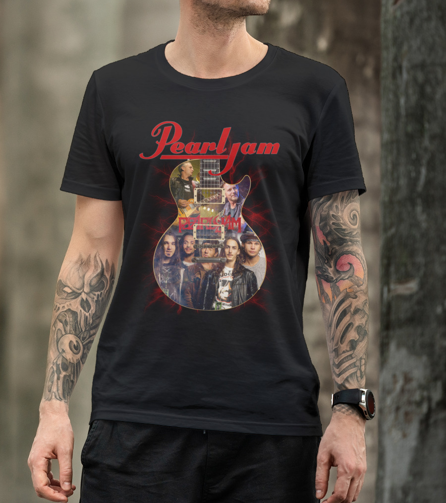 Pearljam Band Members Inside Guitar Image T-Shirt