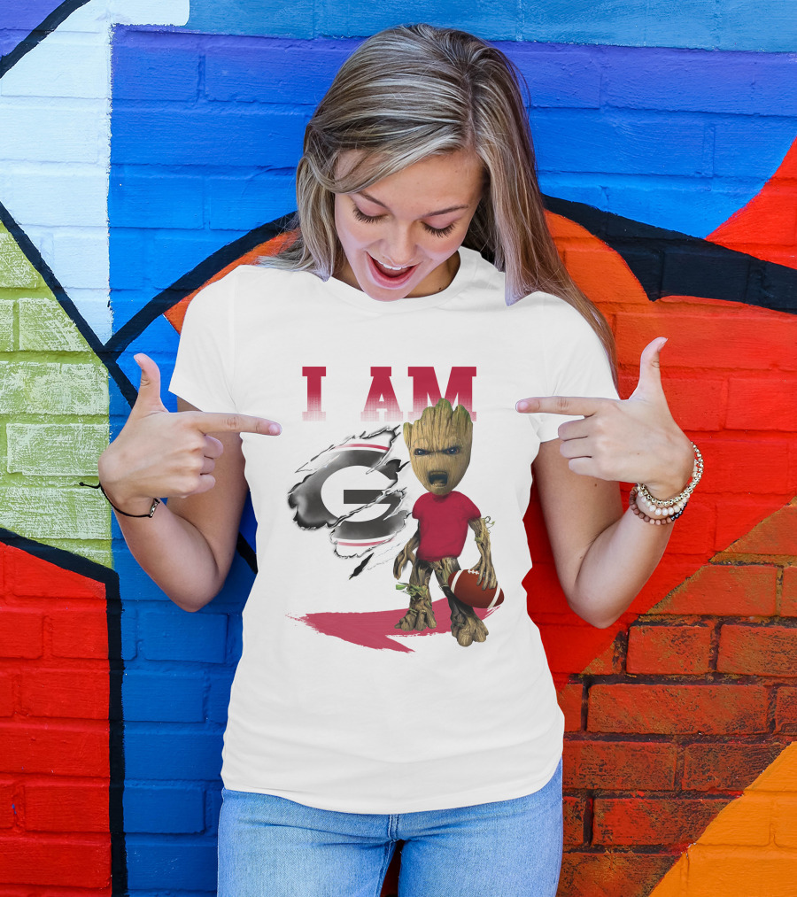 I AM Georgia Bulldogs Groot Holding Football T-Shirt