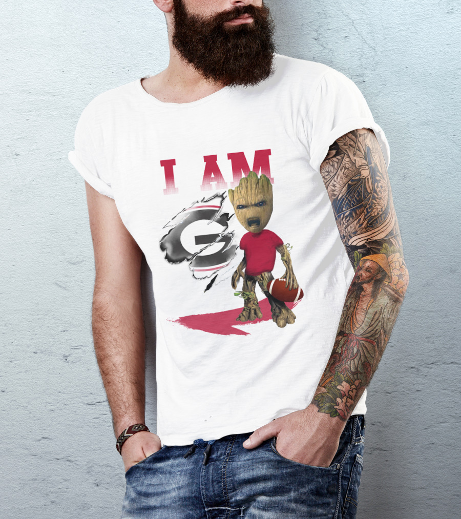 I AM Georgia Bulldogs Groot Holding Football T-Shirt